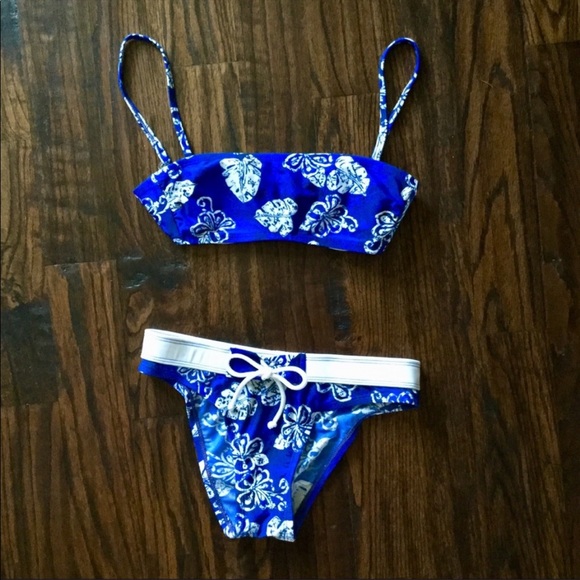 Summer Girl Blue & White Tropical Print Swimsuit - Picture 1 of 4
